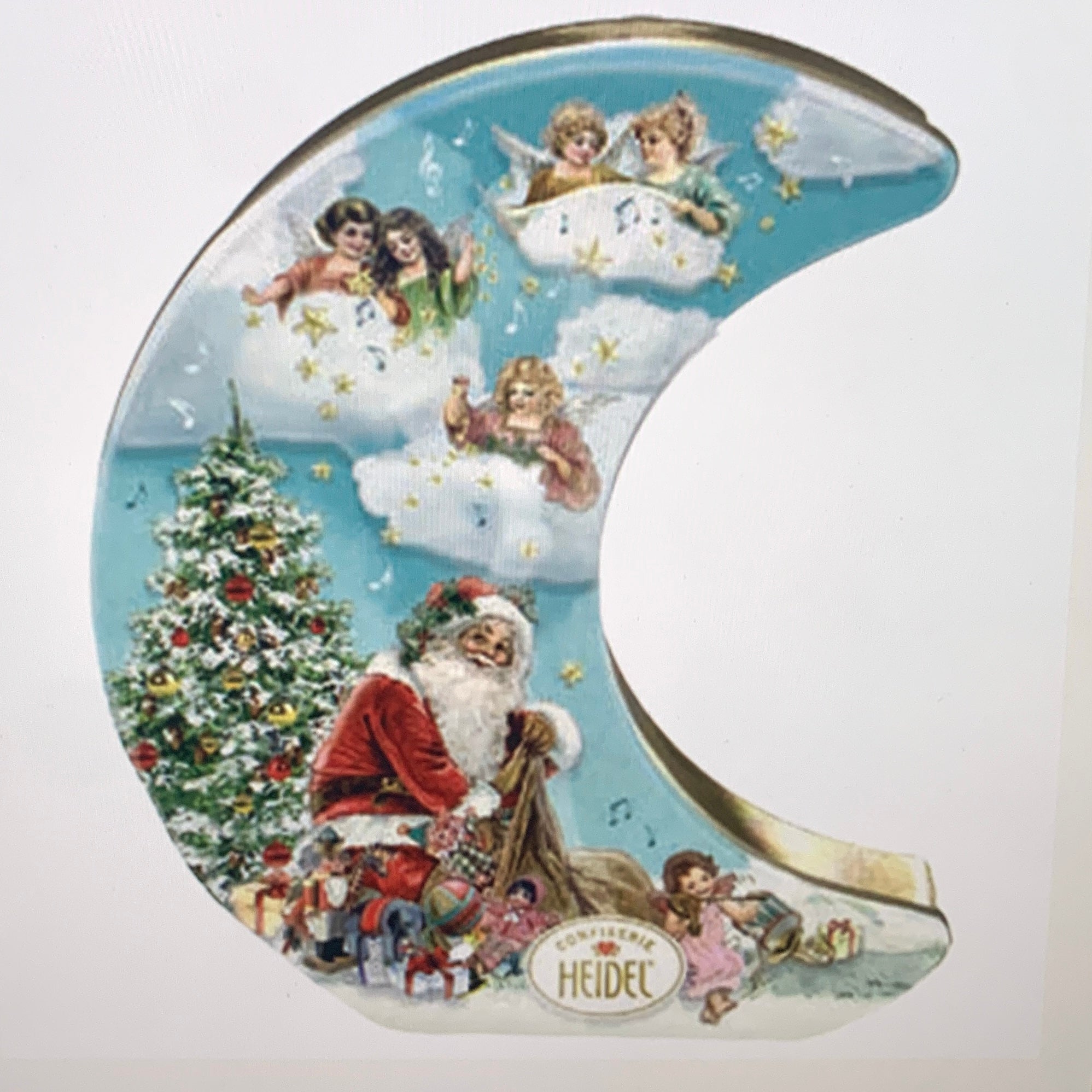heidel Christmas Moon tin filled with chocolates
