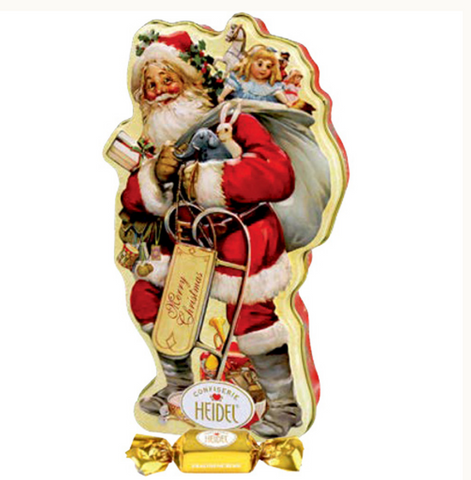 heidel santa tin for christmas filled with feine chooclates